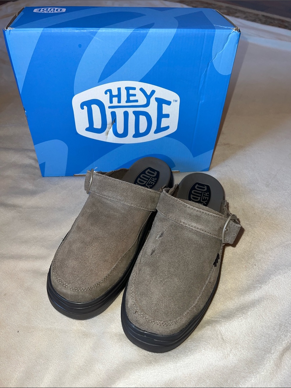 Hey Dude Suede Slip-On Mules in Taupe